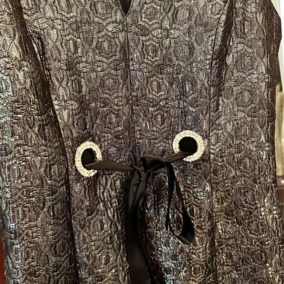 R&M Richards Black Metallic Jacquard Cocktail Dress Size 6  Party Holiday - Picture 4 of 8